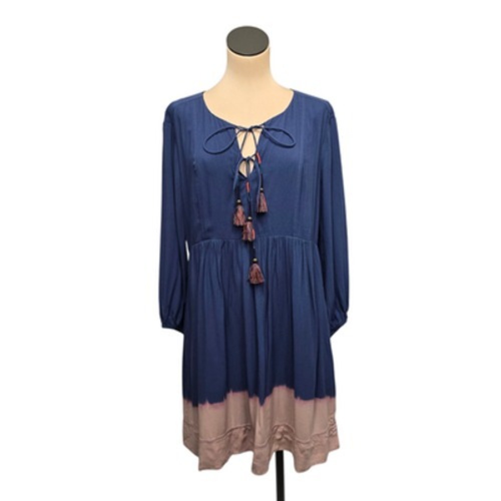 Holding Horses Anthropologie Blue Tassel Tie Dye Mini Dress Size‎ 10